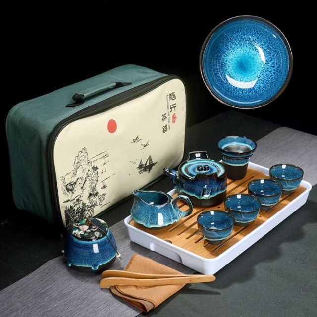 Blue Glaze Ceramic Tea Gift Set