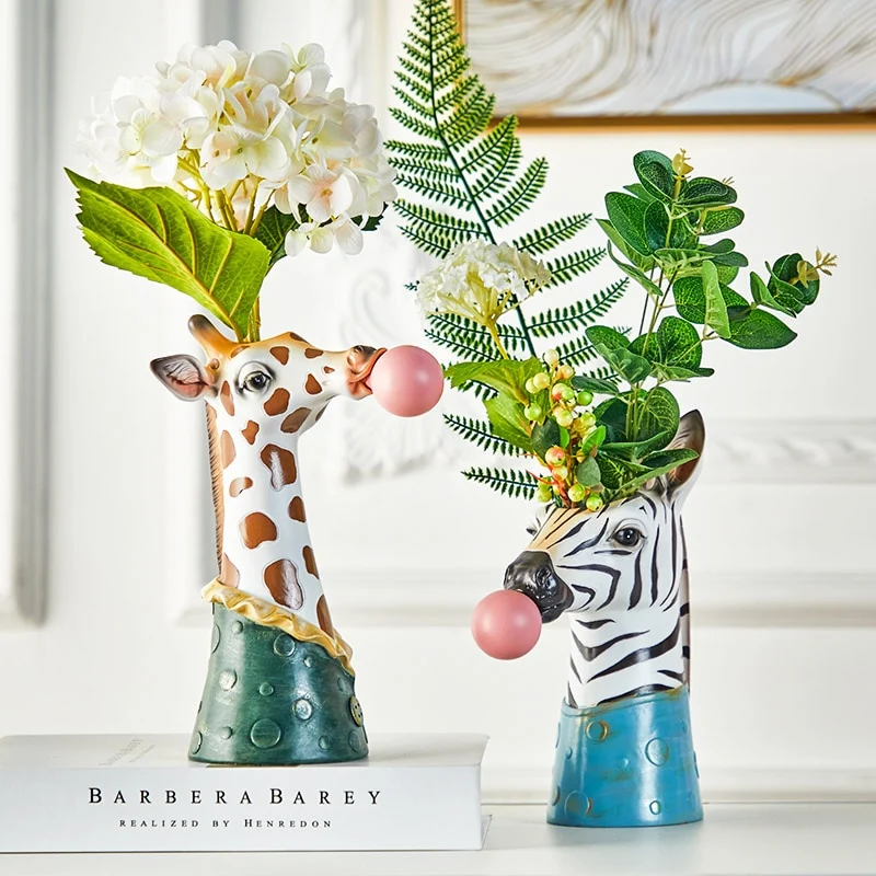 Cartoon Animal Head Flowers Plant Pot