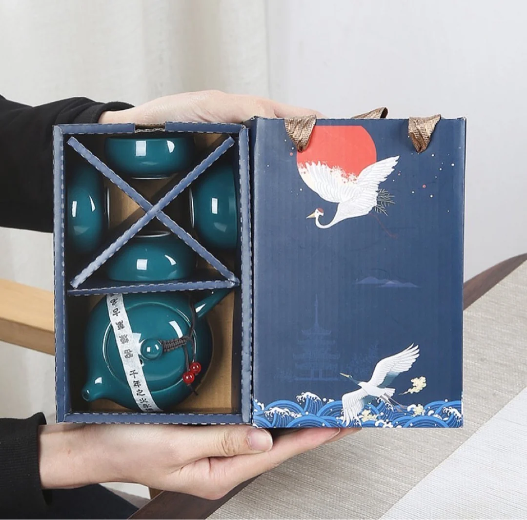 Traditional Chinese Tea Set- 5 pcs Ceramic Chinese Tea Set with cups with gift box