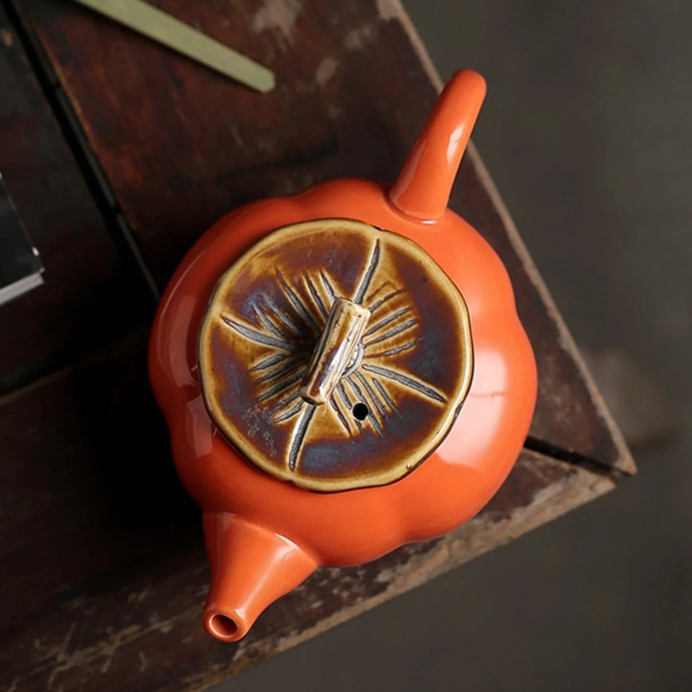 Traditional Chinese Tea Set- Ceramic Red Persimmon Tea Set with cups and Tea Plant Canister