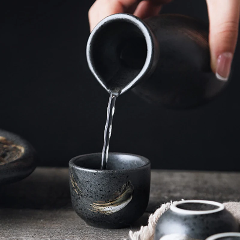5 pcs Black Japanese Sake Set