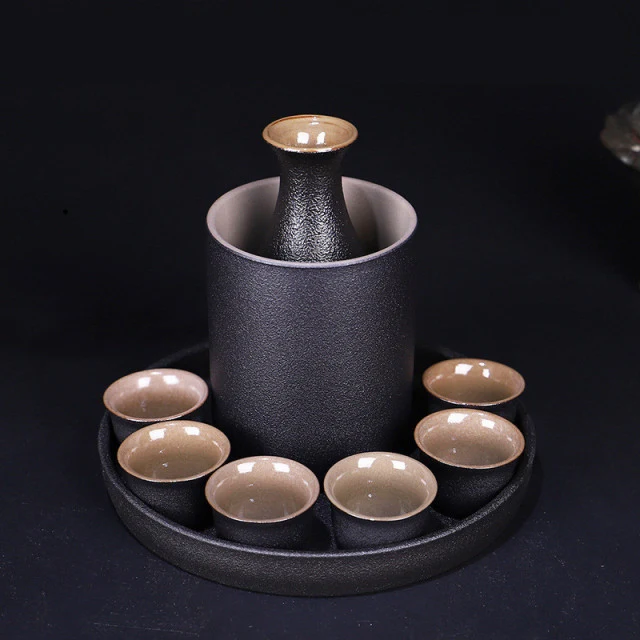 9 Pcs Japanese Style Ceramic Sake Pot Cup Set