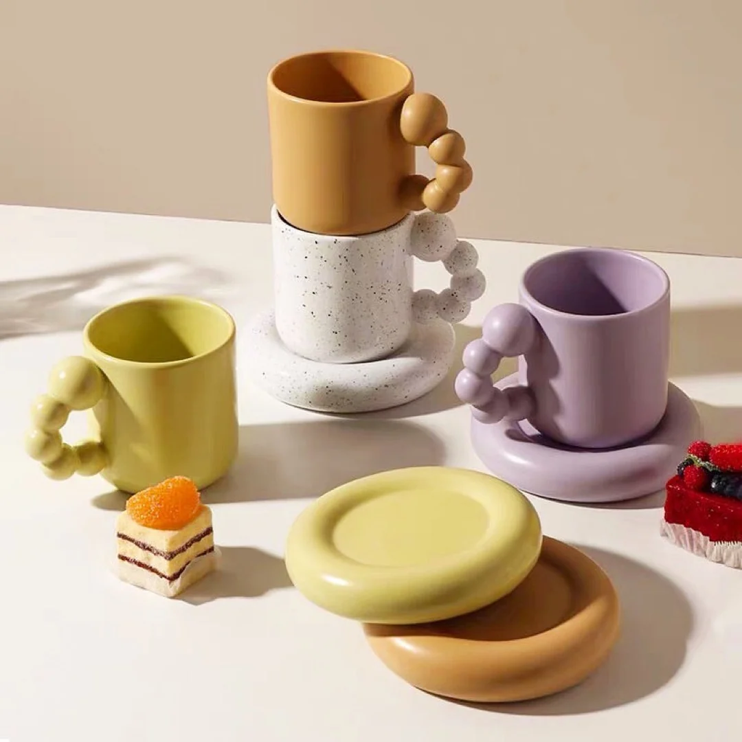 Nordic mug set- Bubble Handle Cup Set- Fairly bubble coffee and tea cup