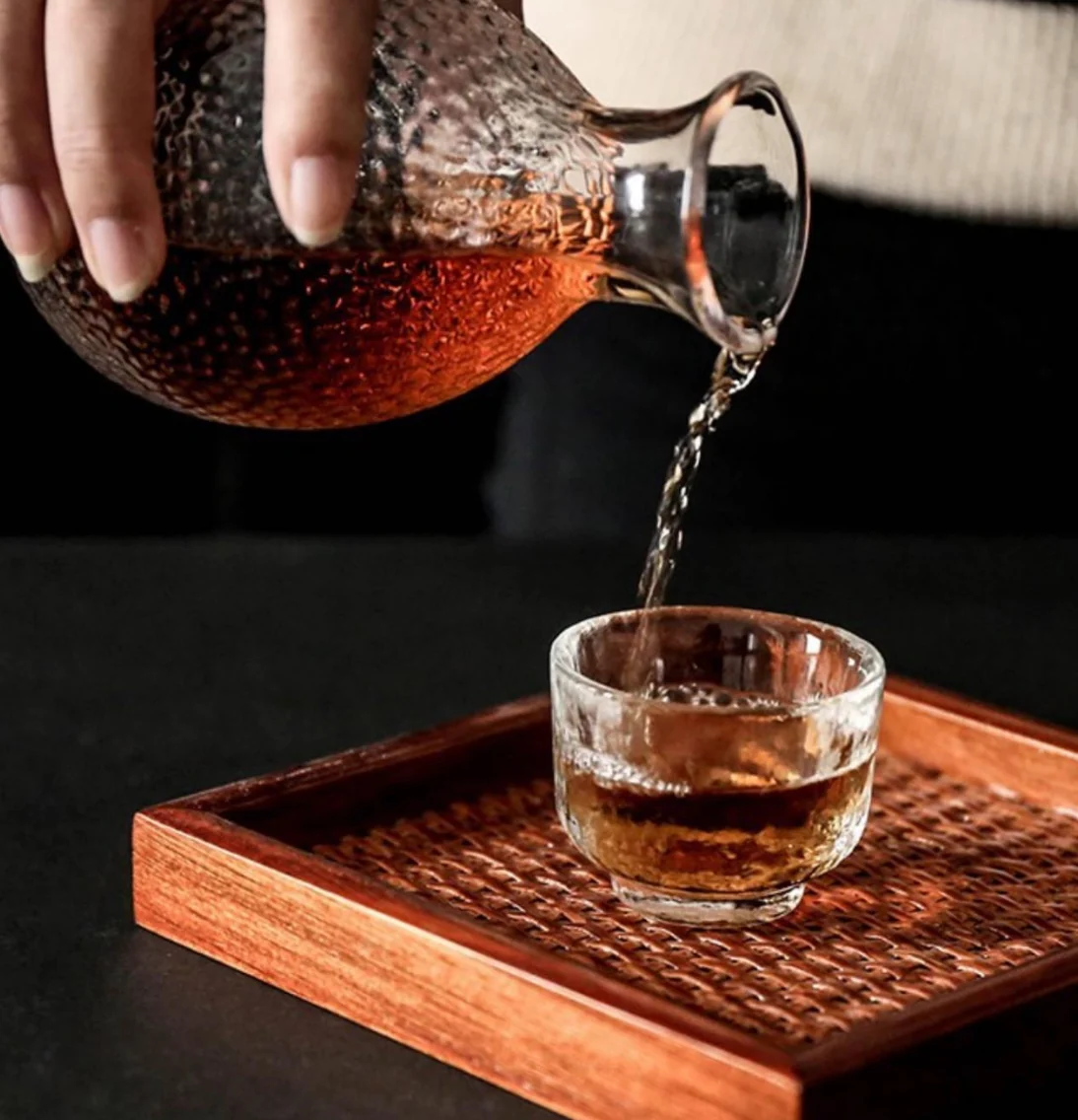 Japanese Glass Sake Pot Set with Warmer