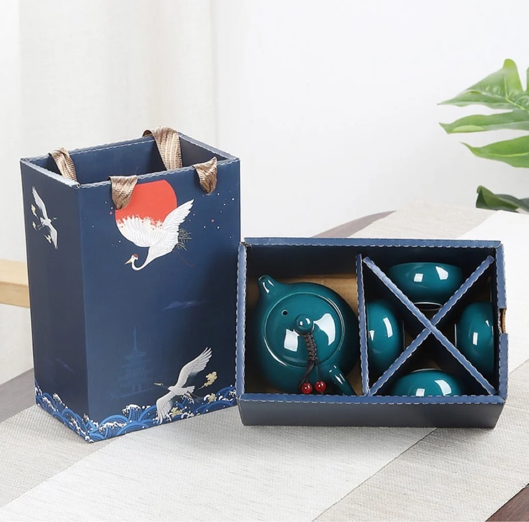 Traditional Chinese Tea Set- 5 pcs Ceramic Chinese Tea Set with cups with gift box