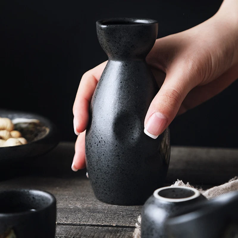 5 pcs Black Japanese Sake Set