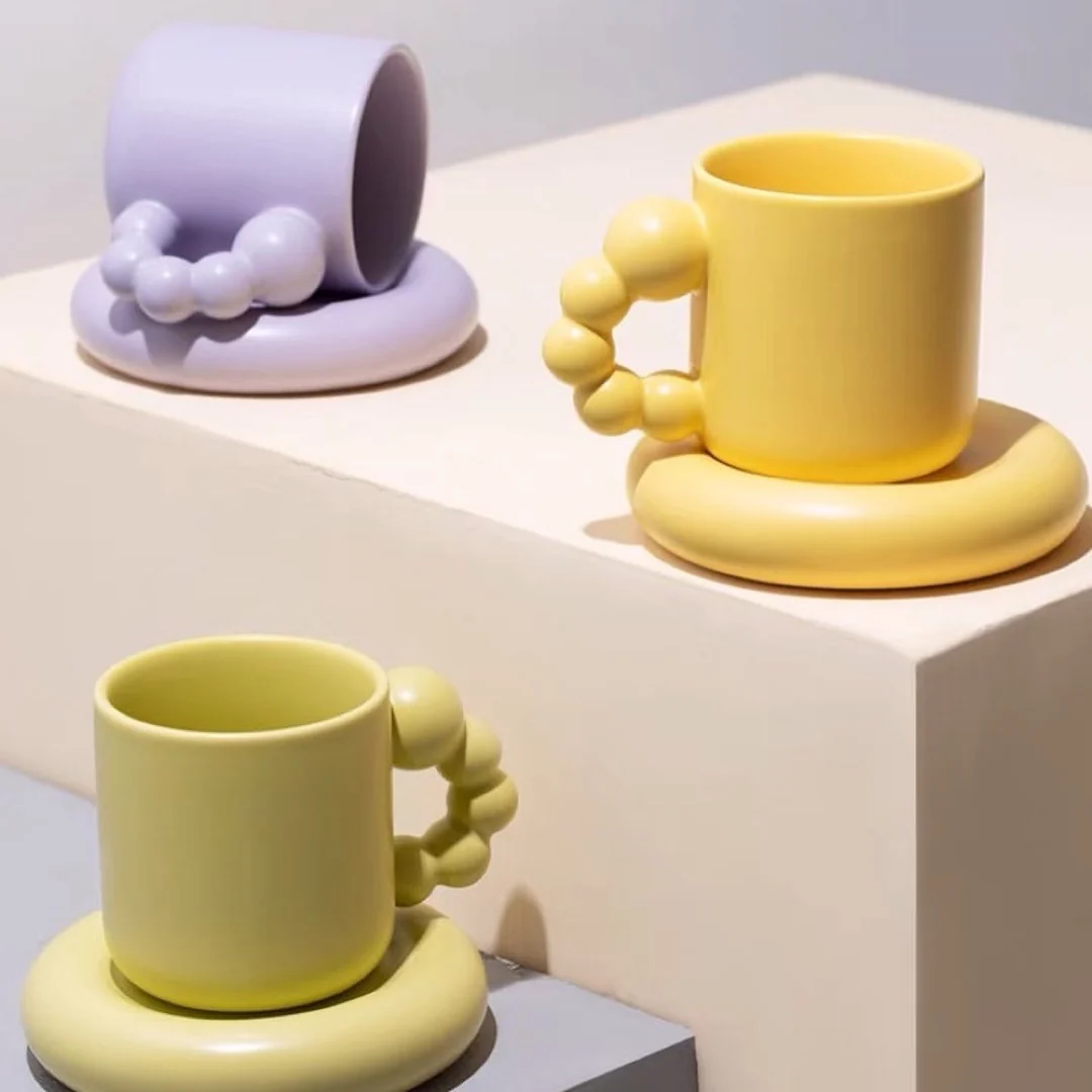 Nordic mug set- Bubble Handle Cup Set- Fairly bubble coffee and tea cup
