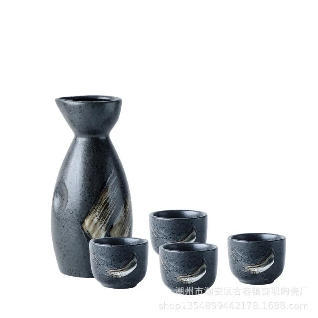 5 pcs Black Japanese Sake Set