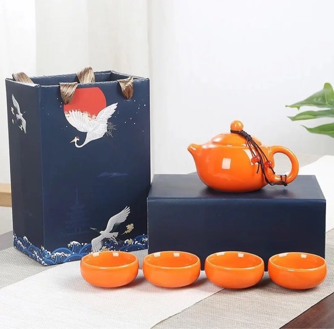 Traditional Chinese Tea Set- 5 pcs Ceramic Chinese Tea Set with cups with gift box