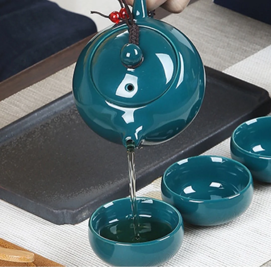 Traditional Chinese Tea Set- 5 pcs Ceramic Chinese Tea Set with cups with gift box